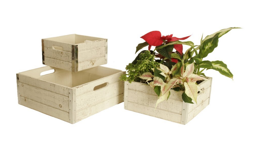 Whitewash Wood Decorative Crates Metal Package Edge