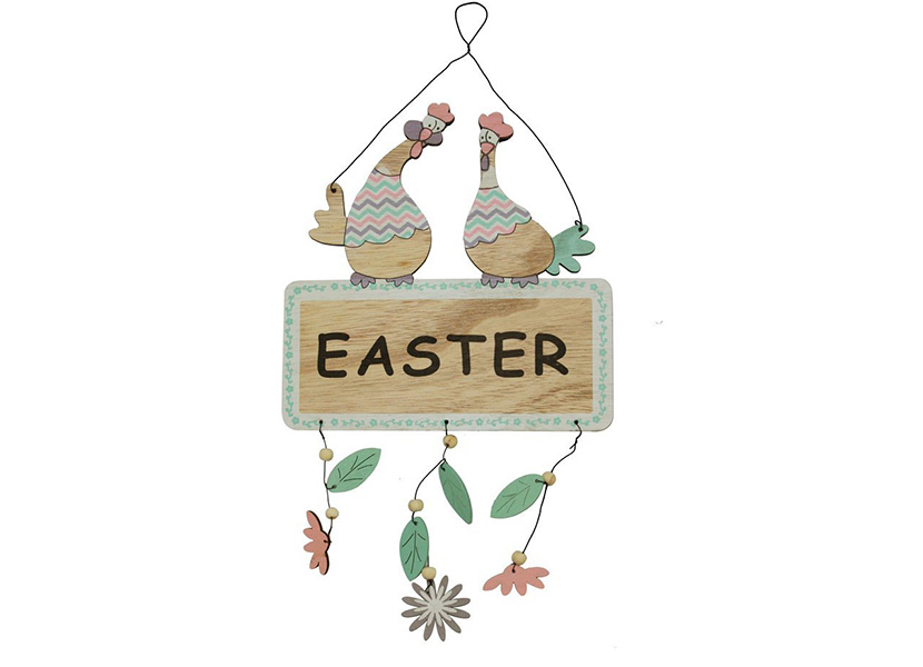Easter Decor, Happy Easter Wooden Hanging Plaque Easter Hanging Sign for Wall Door Decoration - Easter Chicken