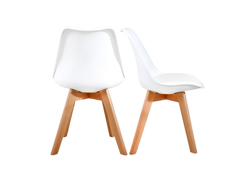 Eames-Style Soft Padded Seat Dining Chairs with Solid Wooden Legs (White)