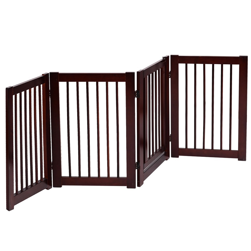 Configurable Folding Free Standing Panel Wood Pet Dog Safety Fence w Gate