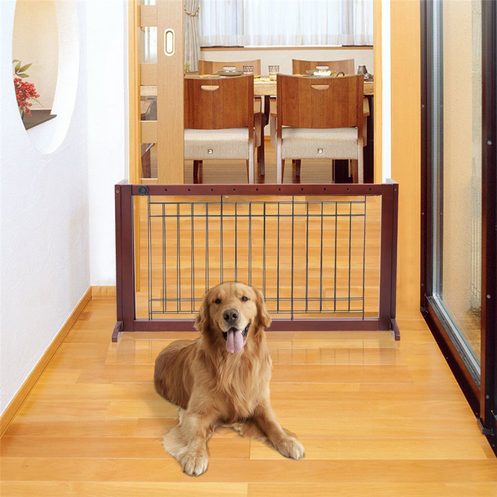 Adjustable Freestanding Wooden Pet Dog Gate Solid Fence Playpen for Indoor Home and Office Use