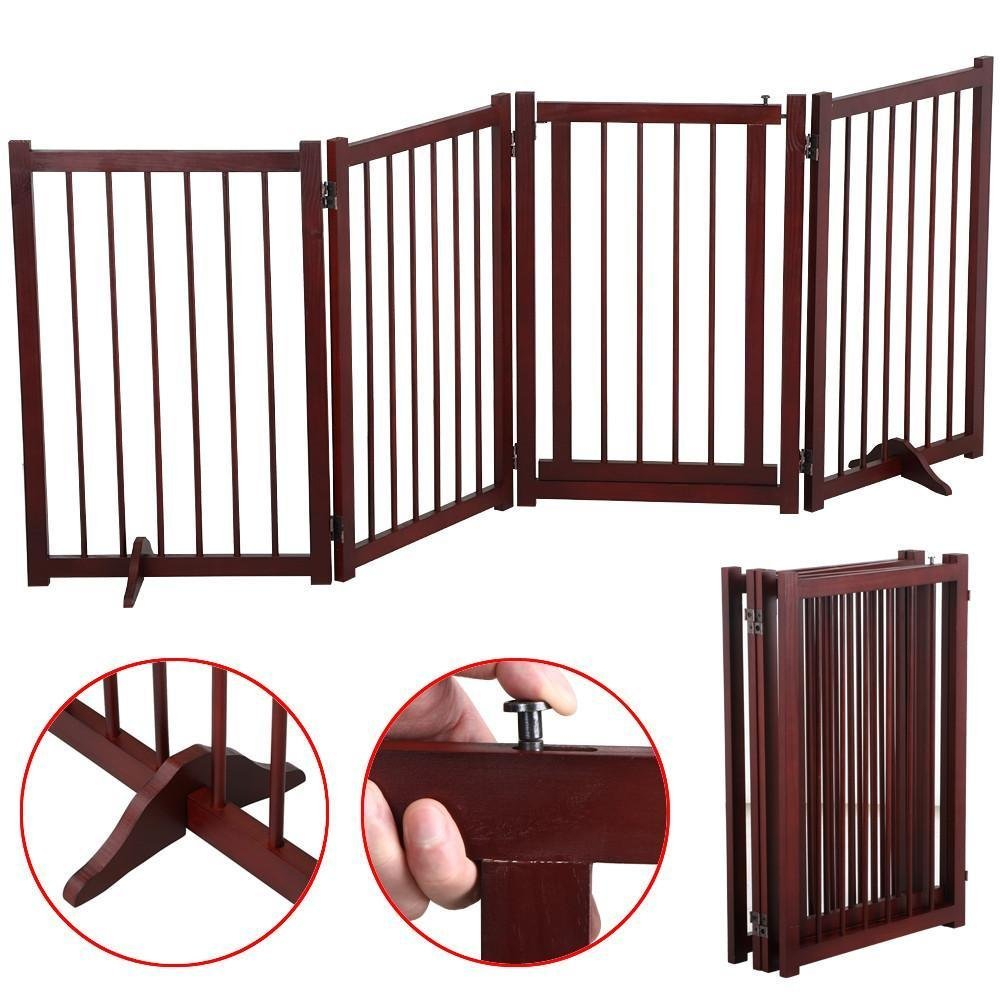 Configurable Folding Free Standing Panel Wood Pet Dog Safety Gate Fence