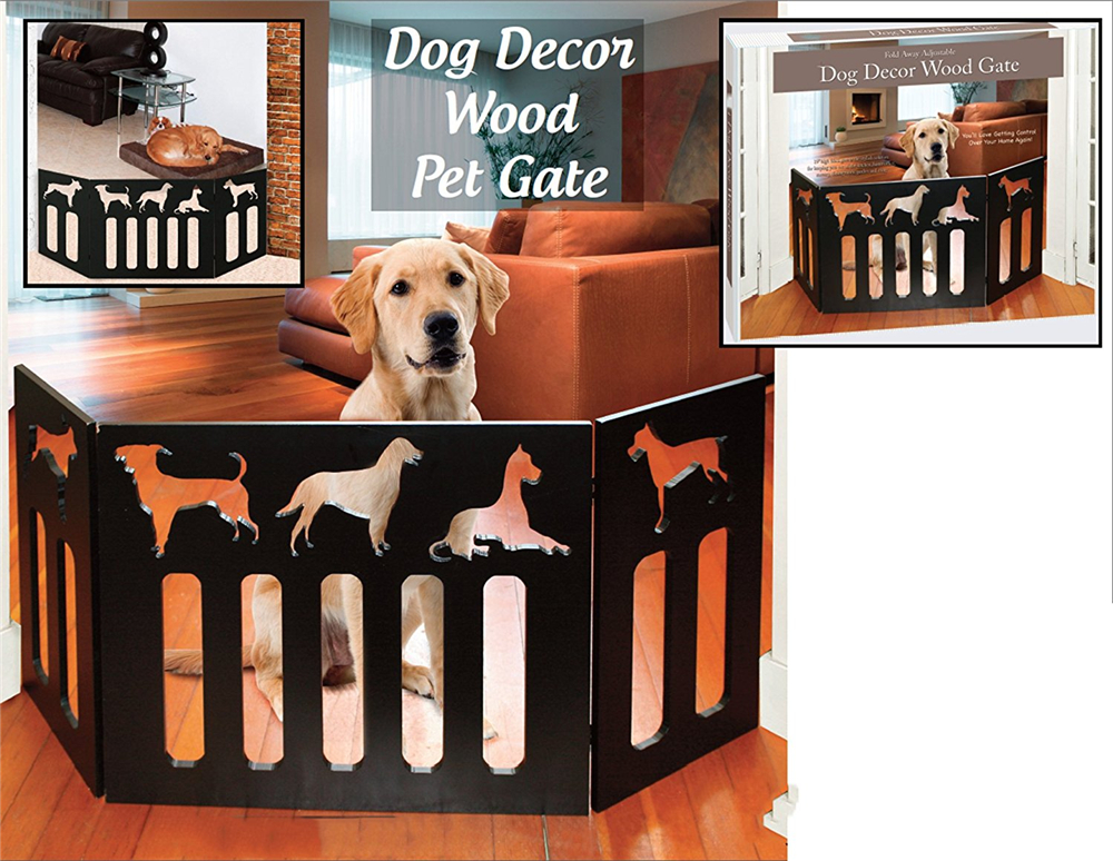 Indoor Outdoor Dog Decor Solid Wood 3 Section Pet Gate - Black