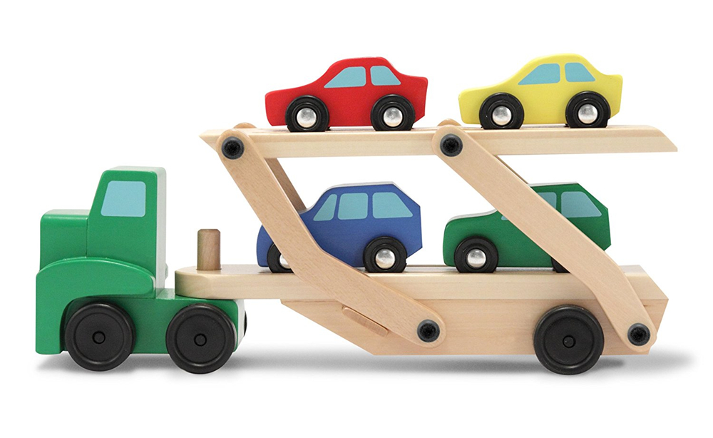 Wooden Car Carrier Truck and Cars Wooden Toy Set With 1 Truck and 4 Cars