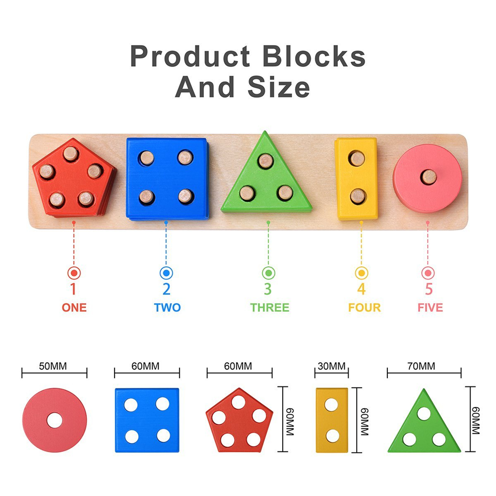 Wooden educational preschool toddler toys , shape color Recognition Geometric Board Blocks Stack Sort Chunky Puzzles kids