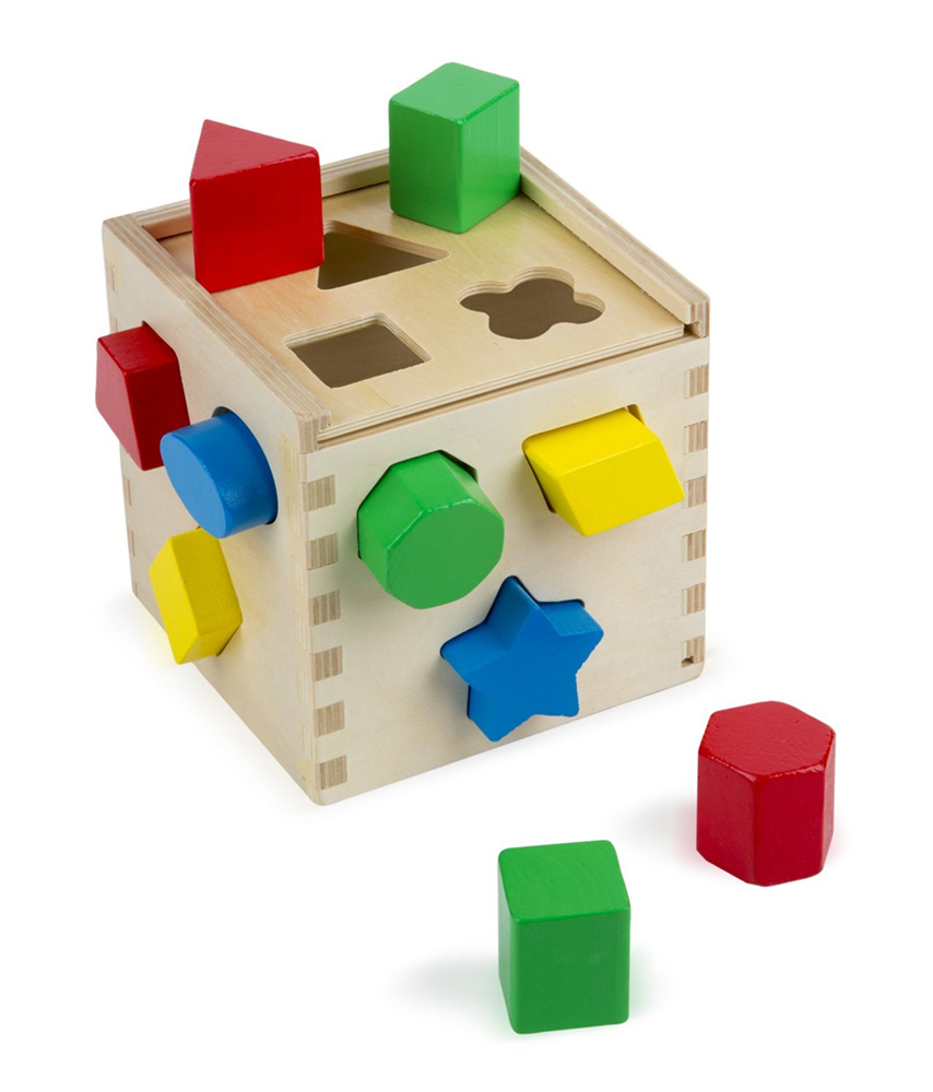 Shape Sorting Cube - Classic Wooden Toy With 12 Shapes
