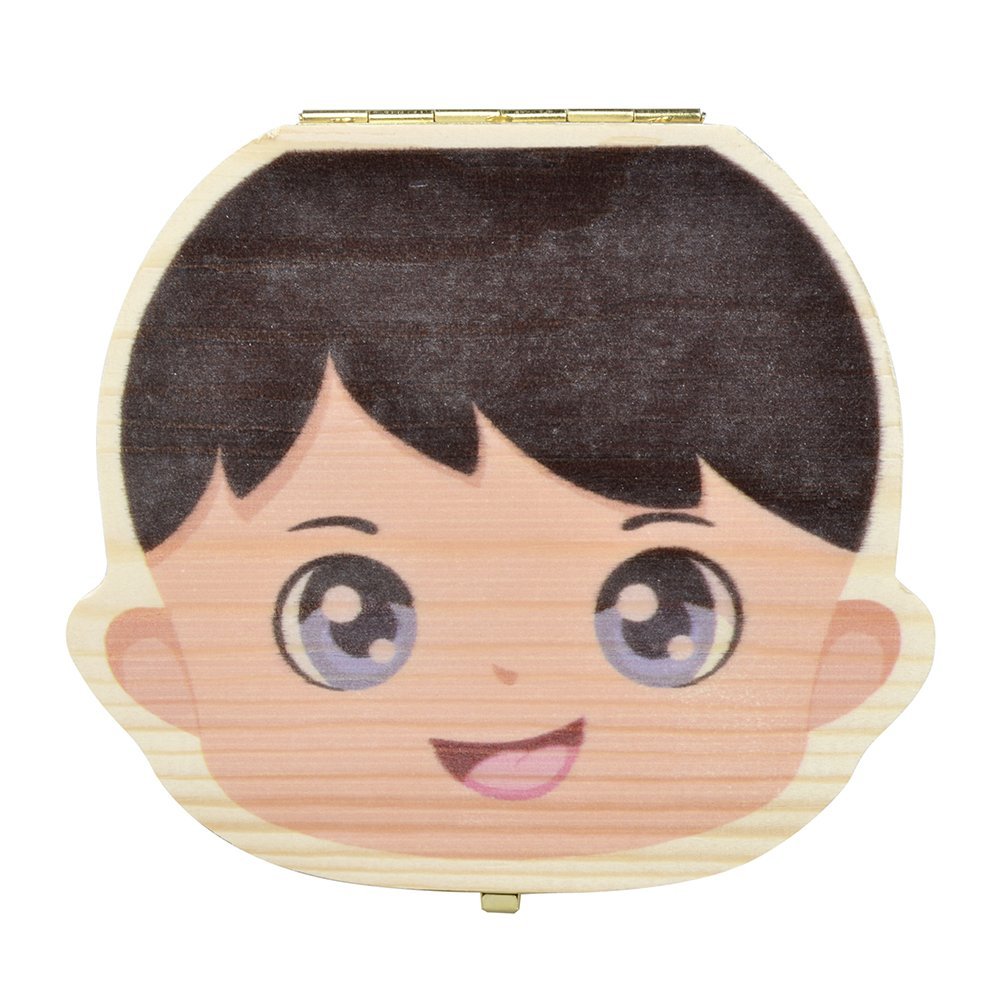 Colorized Baby Teeth Album Tooth Fairy Box Wooden Holder Keepsake Storage Box For Kids(Boy)