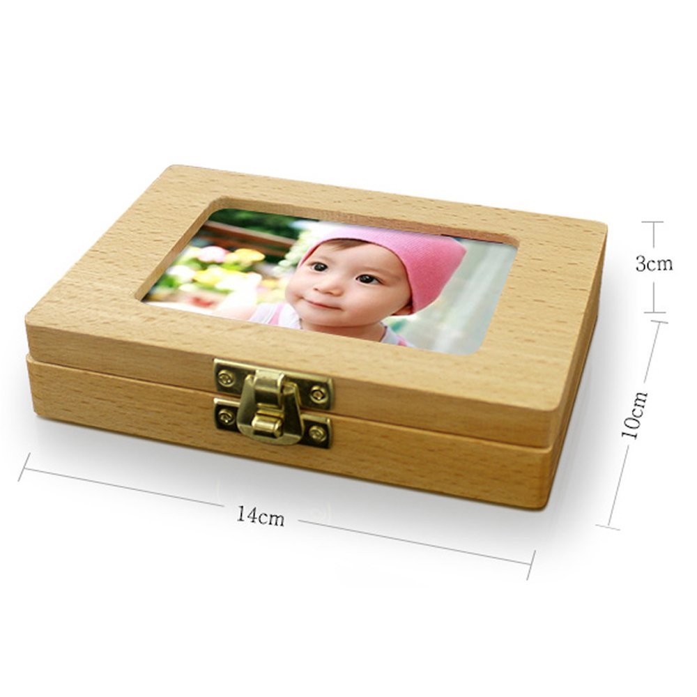 Photo Frame Style Beech Wood Teeth Fairy Box with 20 Holes Baby Curl and Teeth Keepsake Box