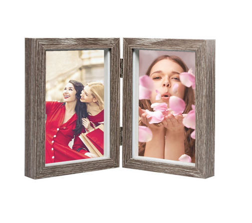 Wood Photo Frame, Hinged Double Picture Frames,With Glass Front