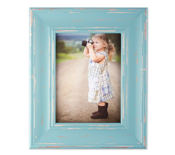 Rustic Farmhouse Distressed 5x7 Wooden Picture Frame For Wall Hanging or Desk Use - Blue