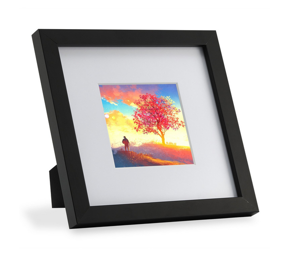 Tempered Glass Picture Frames Black with 1 Mat for 4x4 Pictures, Wood Photo Frames