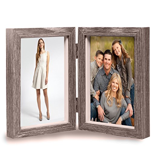 Vintage Wood Picture Frame, Rustic Double Hinged Double Wooden Picture Frame