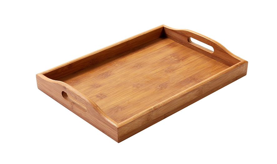 Wood Food Serving Tray with Double Handles - For Breakfast in Bed, Party Service