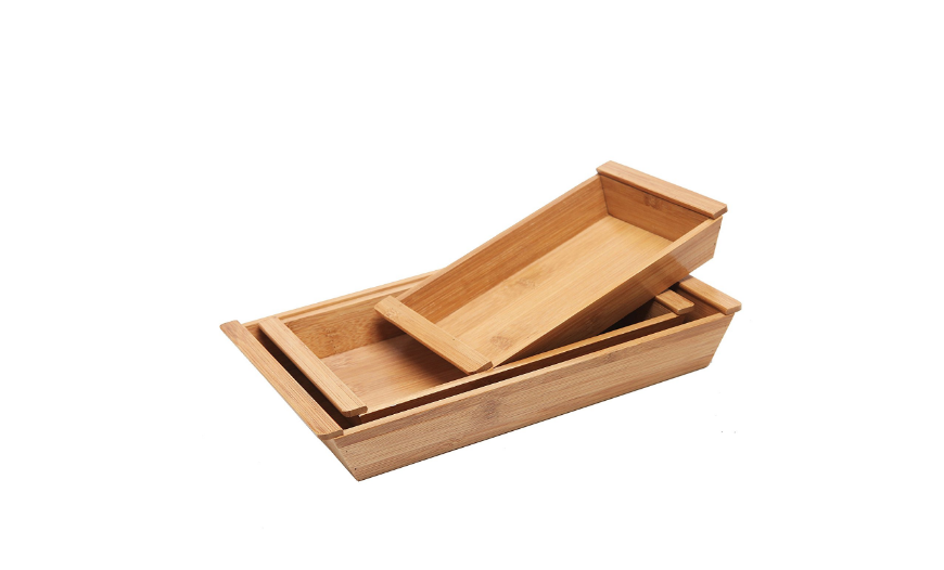 Set of 3 Small Natural Bamboo Nesting Organizer