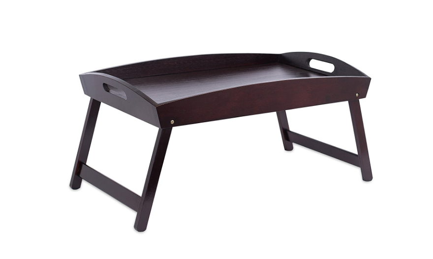 Wooden Bed Tray, Wooden Curved Sides Breakfast Serving Tray with Folding Legs