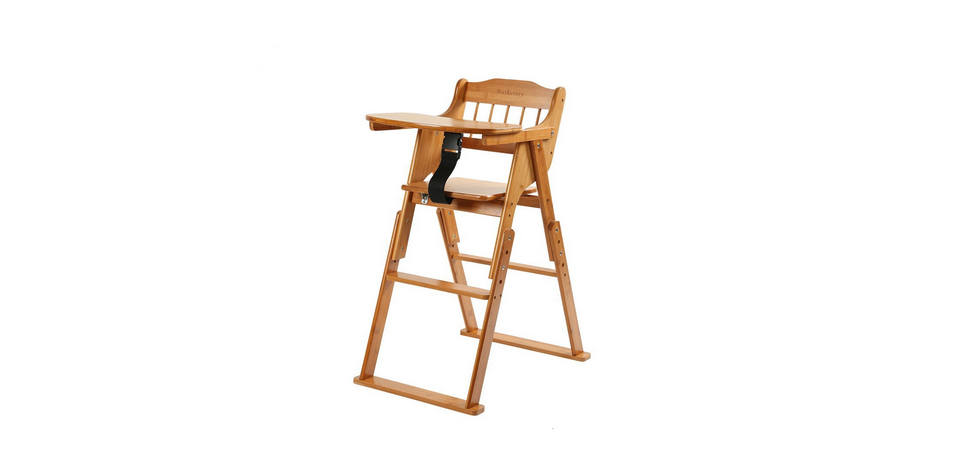 Wooden Folding Baby High Chair With Tray Adjustable Bamboo Height Chair
