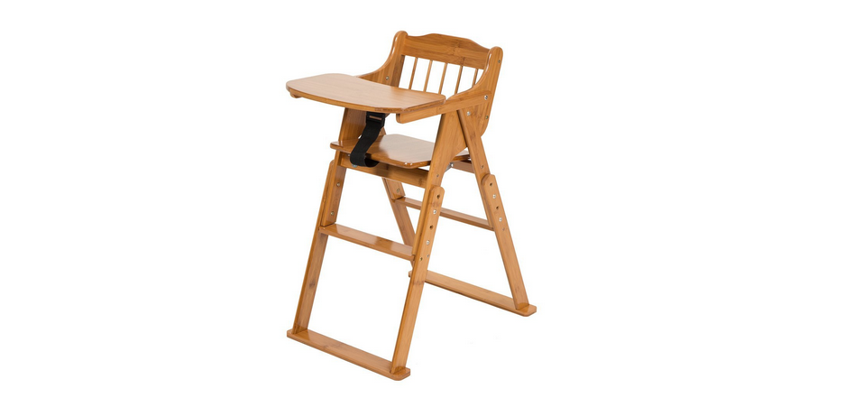 Baby Wooden Folding High Chair with Tray Adjustable Height Chair