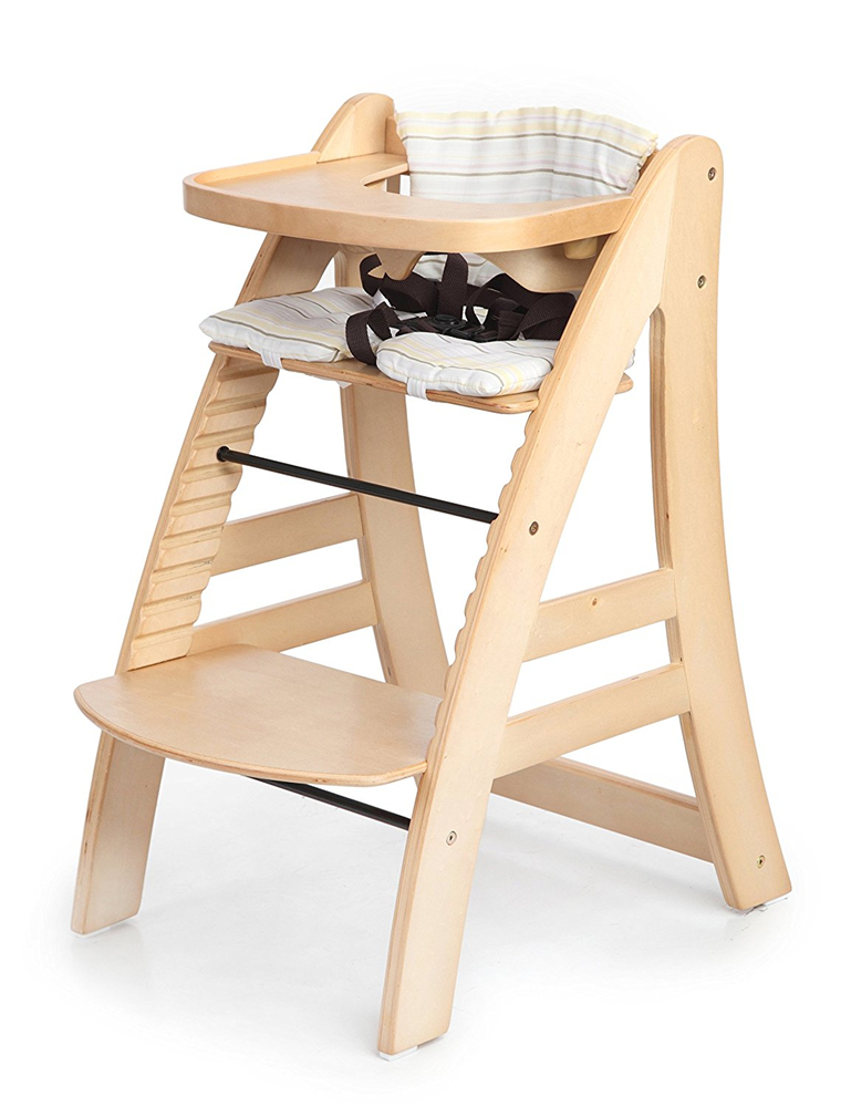 Height Adjustable Wooden Highchair Baby High Chair with Padded Cushion