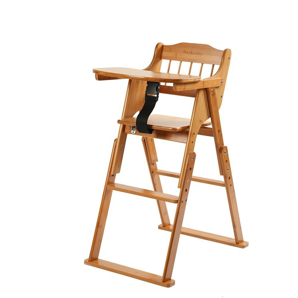 Wooden Folding Baby High Chair With Tray Adjustable Bamboo Height Chair
