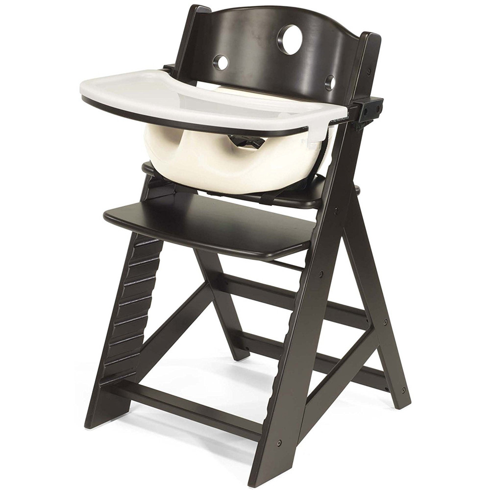 Wooden High Chair Espresso with Vanilla Infant Insert and Tray, Espresso,Vanilla