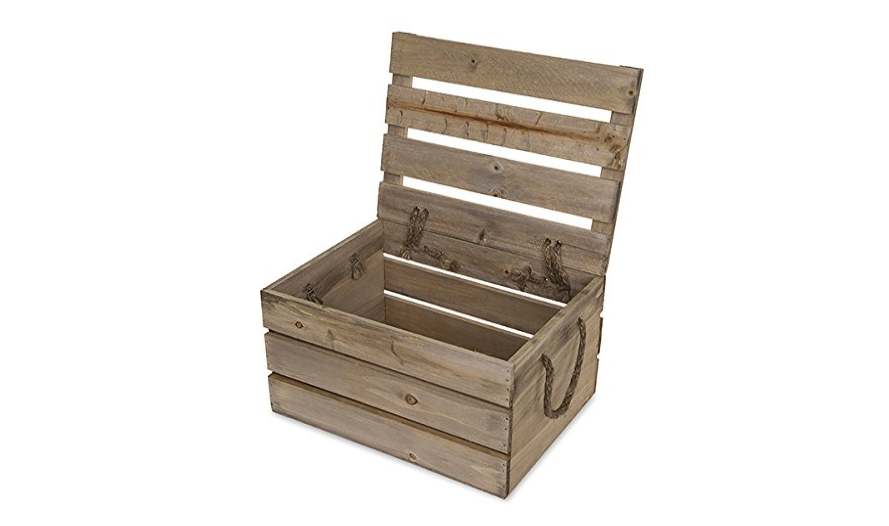 Antique Light Brown Wooden Crate Storage Box with Lid