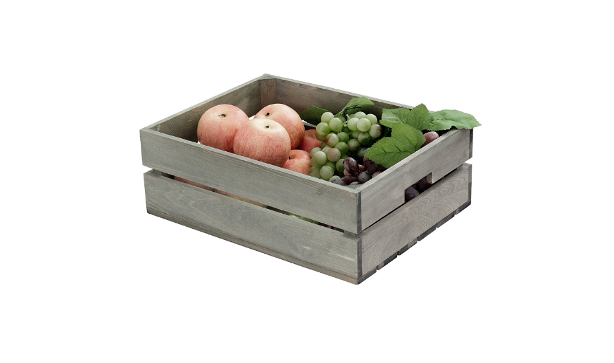 Gray Wooden fruit Crate, Decorative Double Handle Open Top