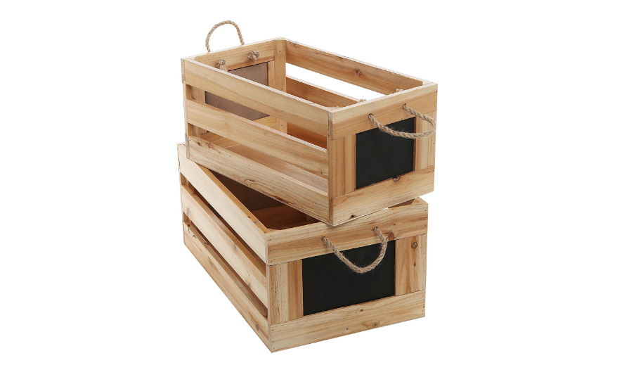 Natural Wood Finish Nesting Boxes Multipurpose Storage Crates ,Erasable Chalkboard Signs