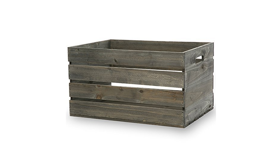 Antique Wooden Storage Crate with inside Handles, Grey