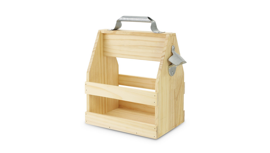 Wood Beer Bottle Caddy And Bottle Opener
