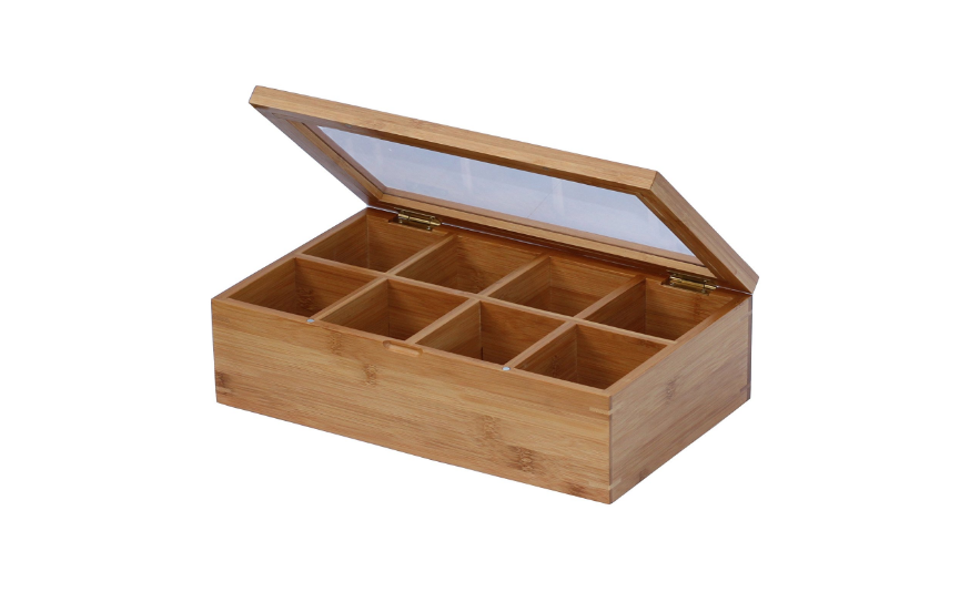 100% Natural Bamboo Tea Box with glass lid