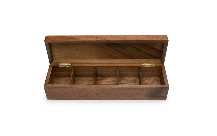 Wooden Tea Box with hinged lid, Acacia Wood