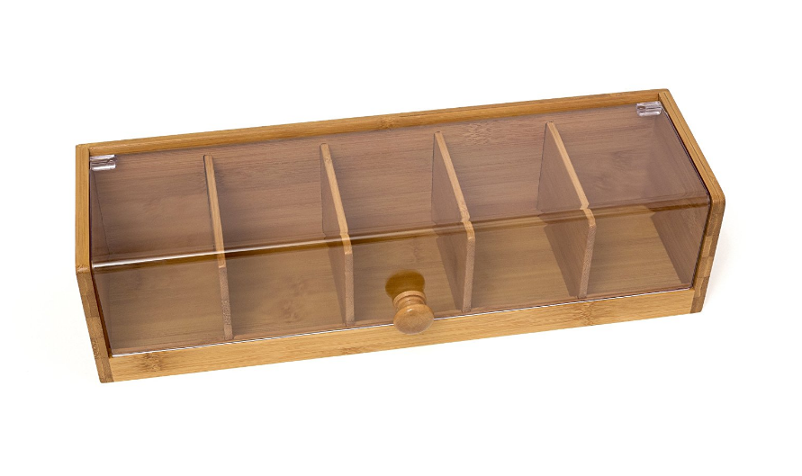 Bamboo Wood and Acrylic Tea Box with 5 Sections