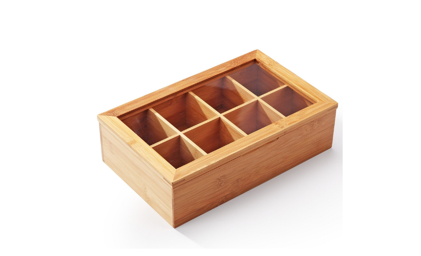 Natural Bamboo Tea Box With Lid, Wood Tea Chest Organizer for Tea Bags, Wooden Tea Storage Container