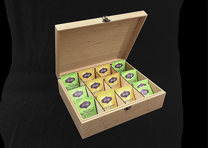 Unfinished Wooden Tea Box with Hinges & Latch,12 Compartment Box