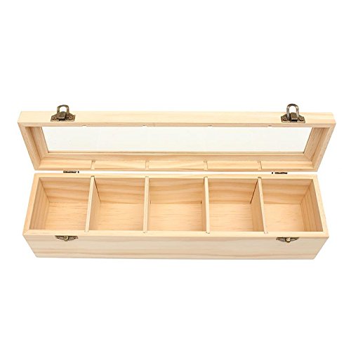 Antique Chest Tin Caddy Holder Glass Lid Pine Wood Dry Food Storage Container Organizer