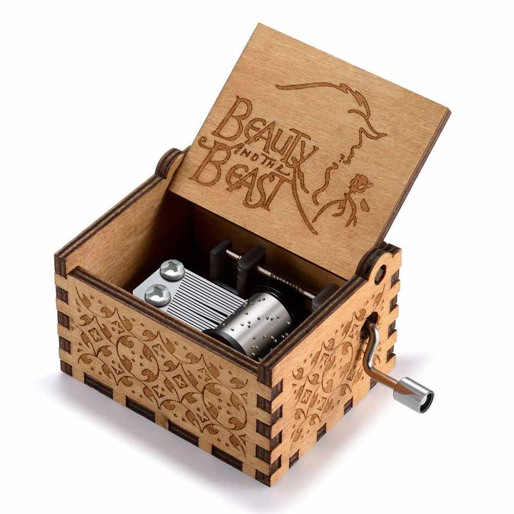 Hand Crank Classic Wooden Beauty and The Beast Music Box