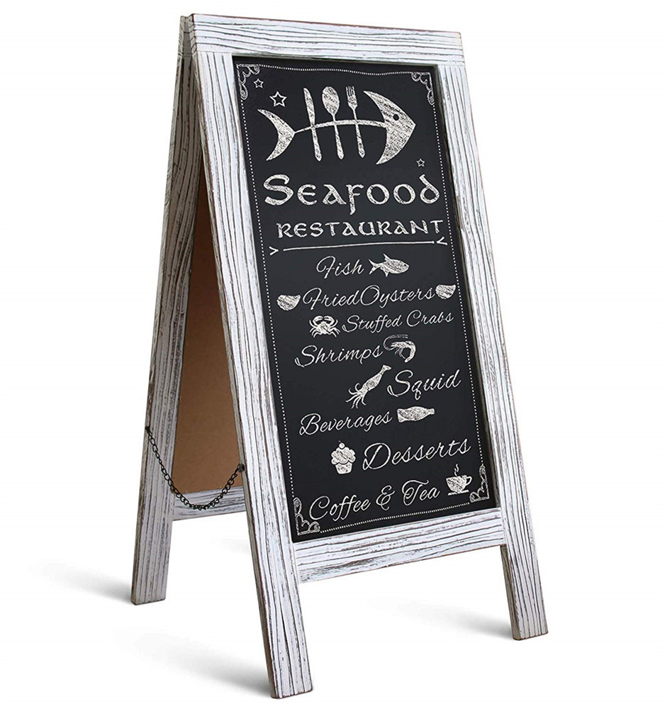 Rustic Vintage Wooden Whitewashed Magnetic A-Frame Chalkboard