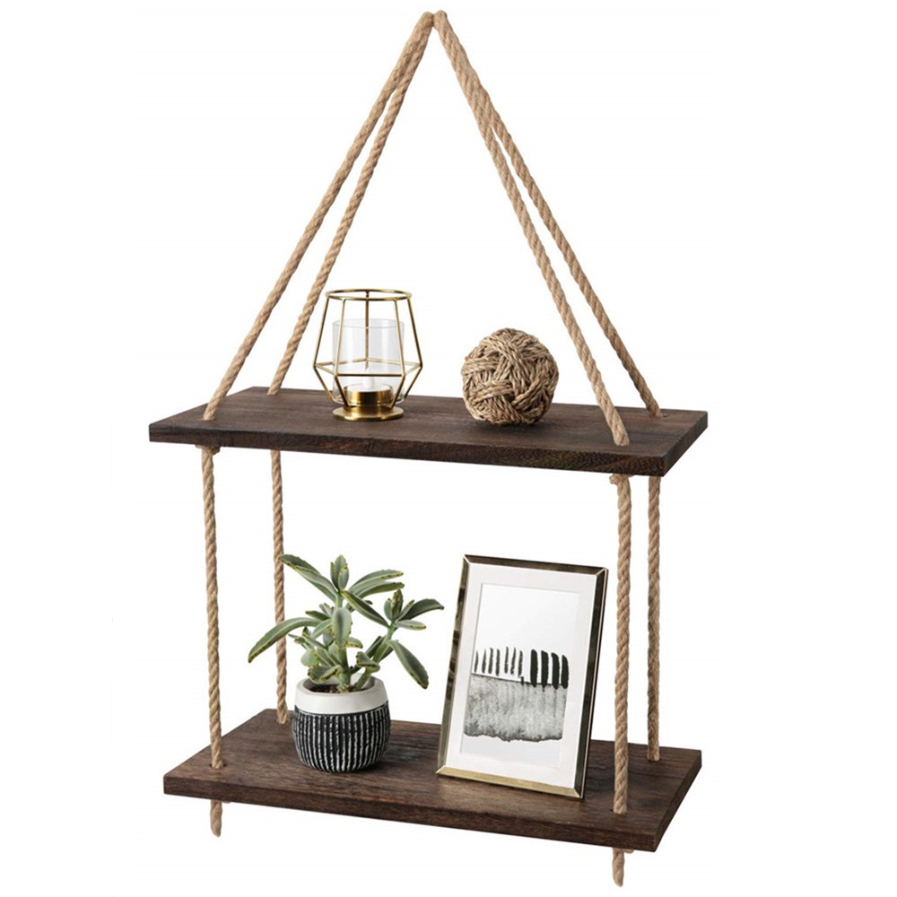 Wall Swing Storage Shelves Jute Rope Organizer Rack
