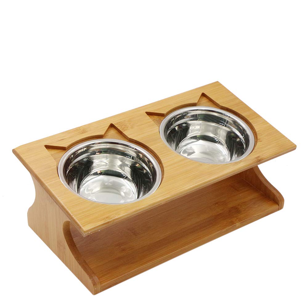 Raised Slope Wooden Stand Elevated Pet Bowls