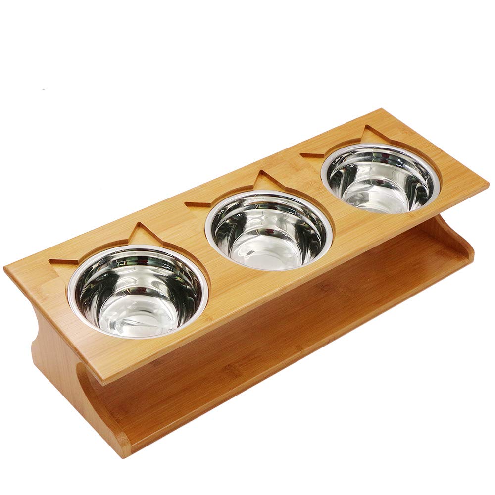 Pet Dining Table with Raised Slope Wooden Stand Elevated Pet Bowls