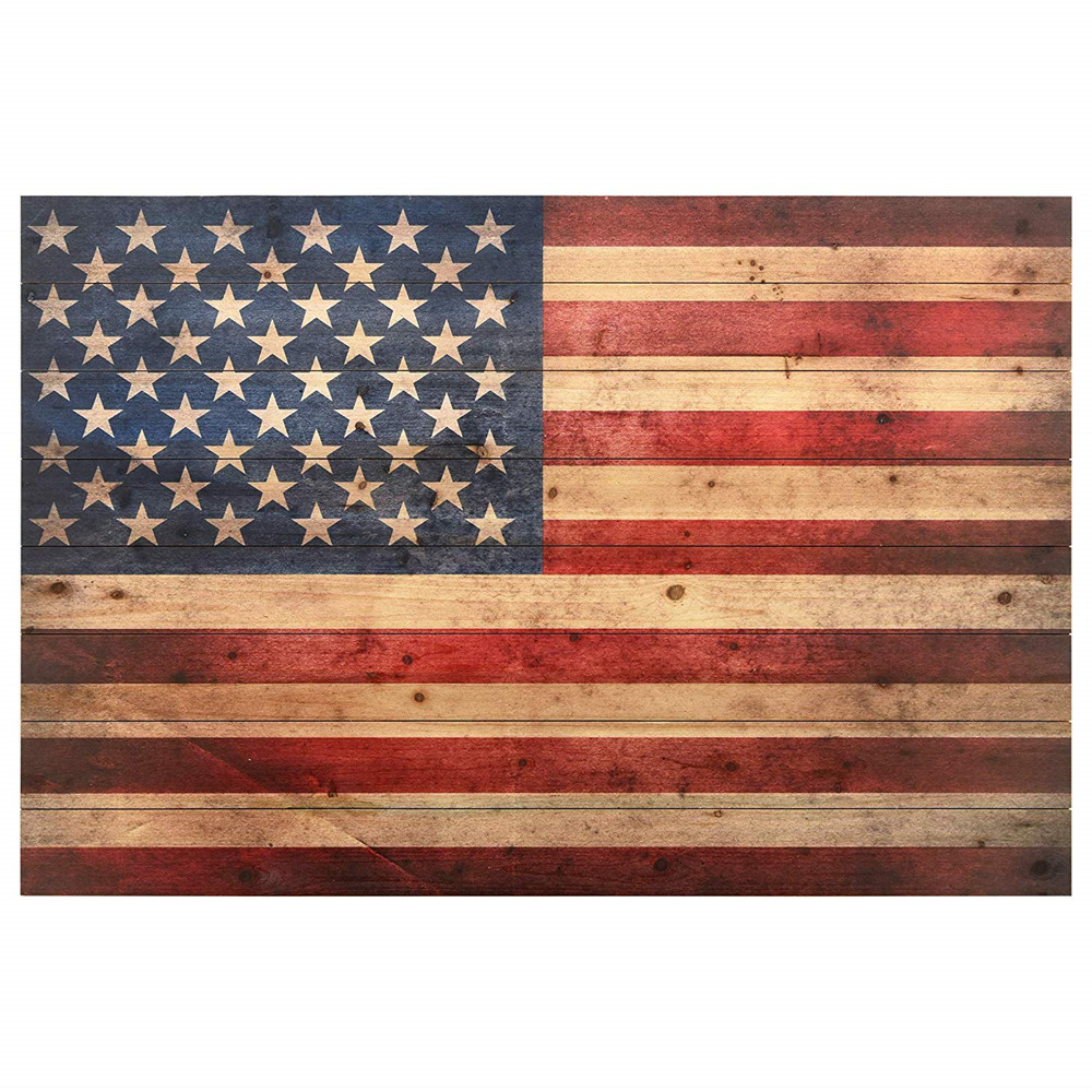 American Flag Digital Print on Solid Wood Wall Art
