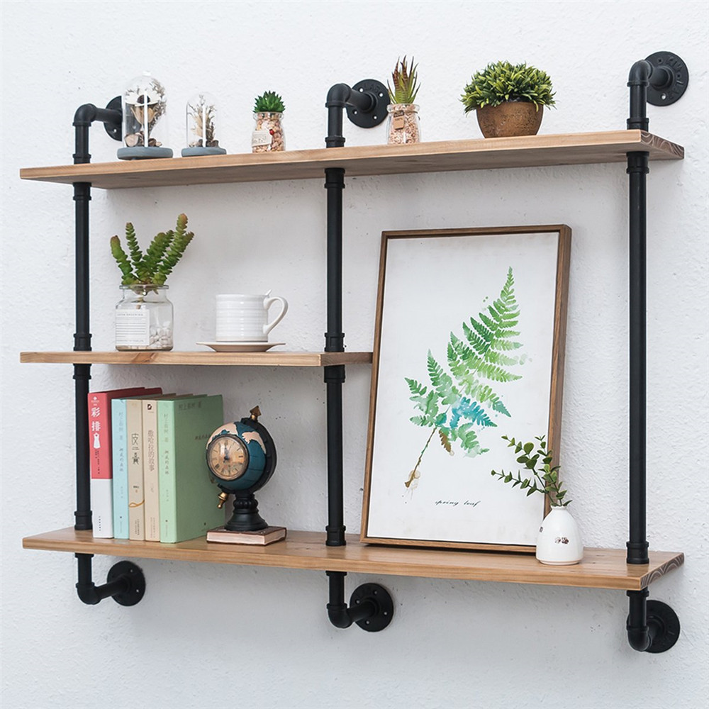 Industrial Pipe Shelf with Wood 43.3inch