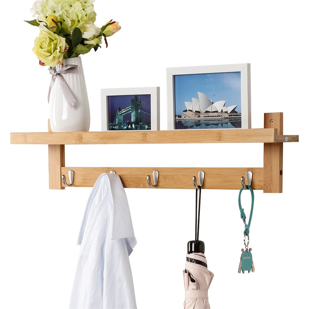 Wall-Mounted Coat Hook Bamboo Wooden Coat Rack and Hook