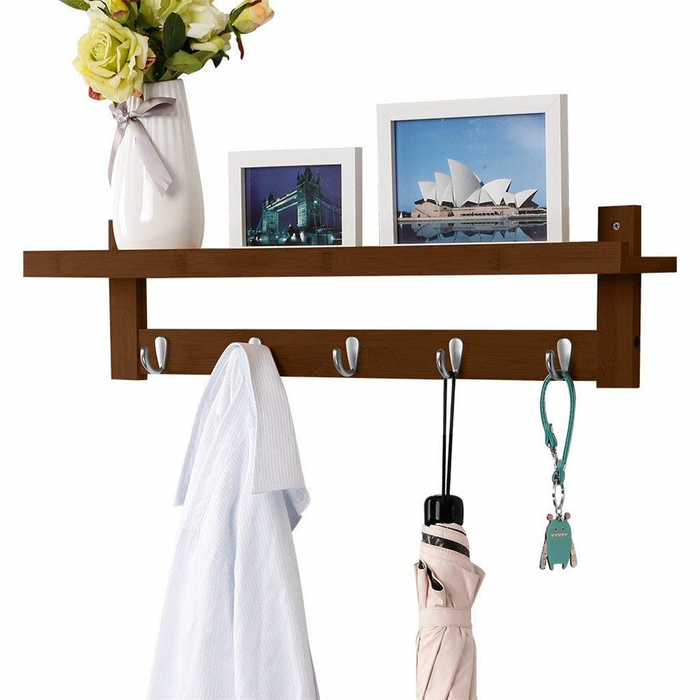 Coat Rack Wall-Mounted Bamboo Wooden Hook