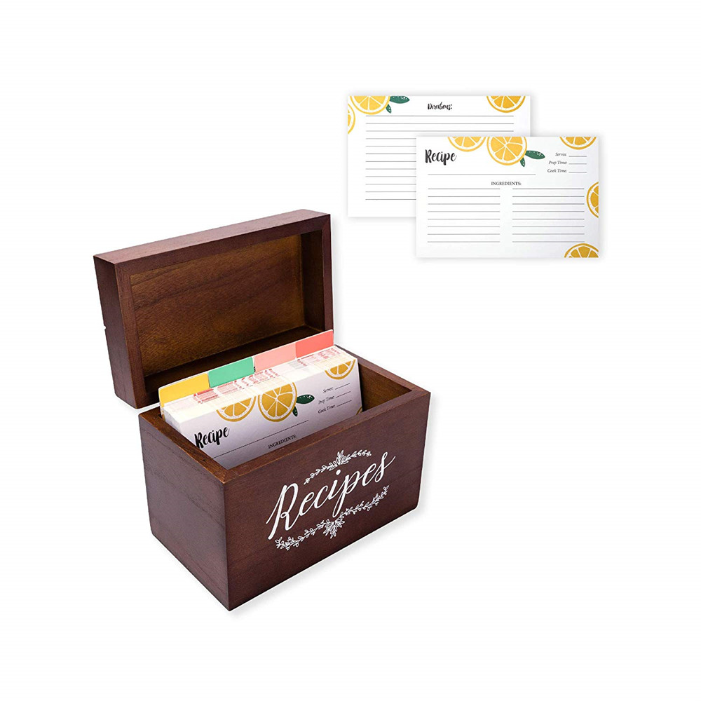 Vintage 4x6inch Wood Recipe Box with Cards and Dividers